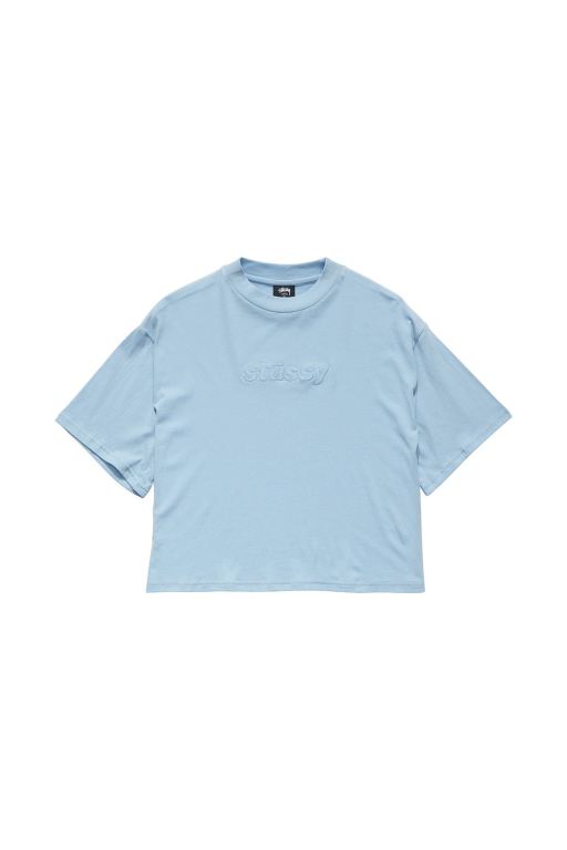 Stussy Womens Italic Boxy T Shirt Blue - ACFPS4863